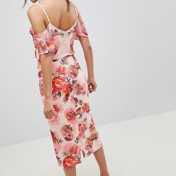 Oasis Spring Floral Print Cold Shoulder Pink Dress - Picture 2 of 3